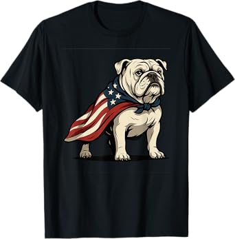 Patriotic Bulldog 4th of July Funny Dog Lover American Flag Men Women Kids T-Shirt