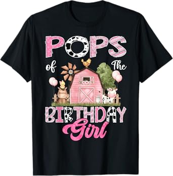 Pops Of The Birthday Girl Farm Cow Pink 1St Birthday T-Shirt