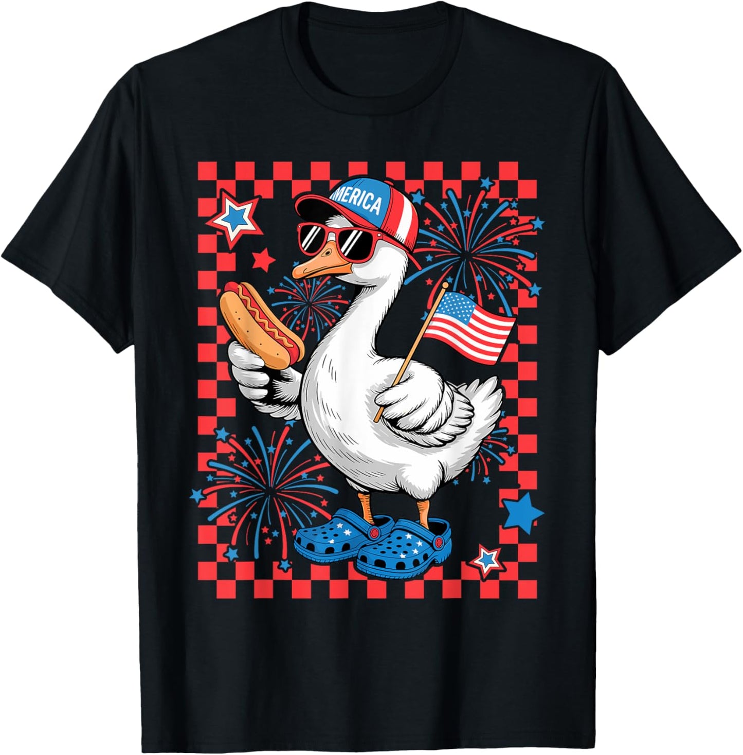 Cute Patriotic Goose Hotdog USA Flag Boys Kids 4th of July T-Shirt