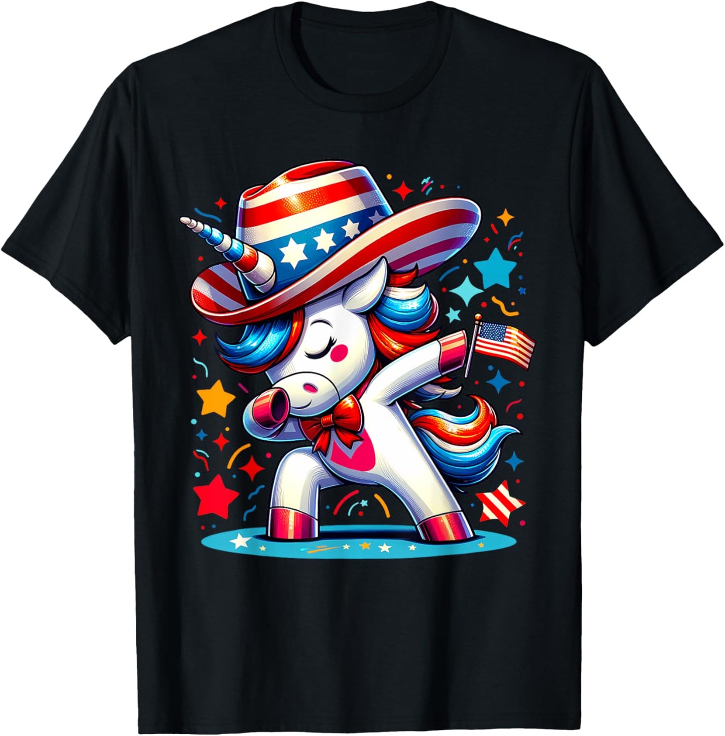 4th Of July Cute Unicorn Dab Red White Blue Women Kids Girls T-shirt