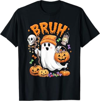 Bruh Ghost Halloween Cute Ghost Trick Or Treat Candy Kids T-Shirt