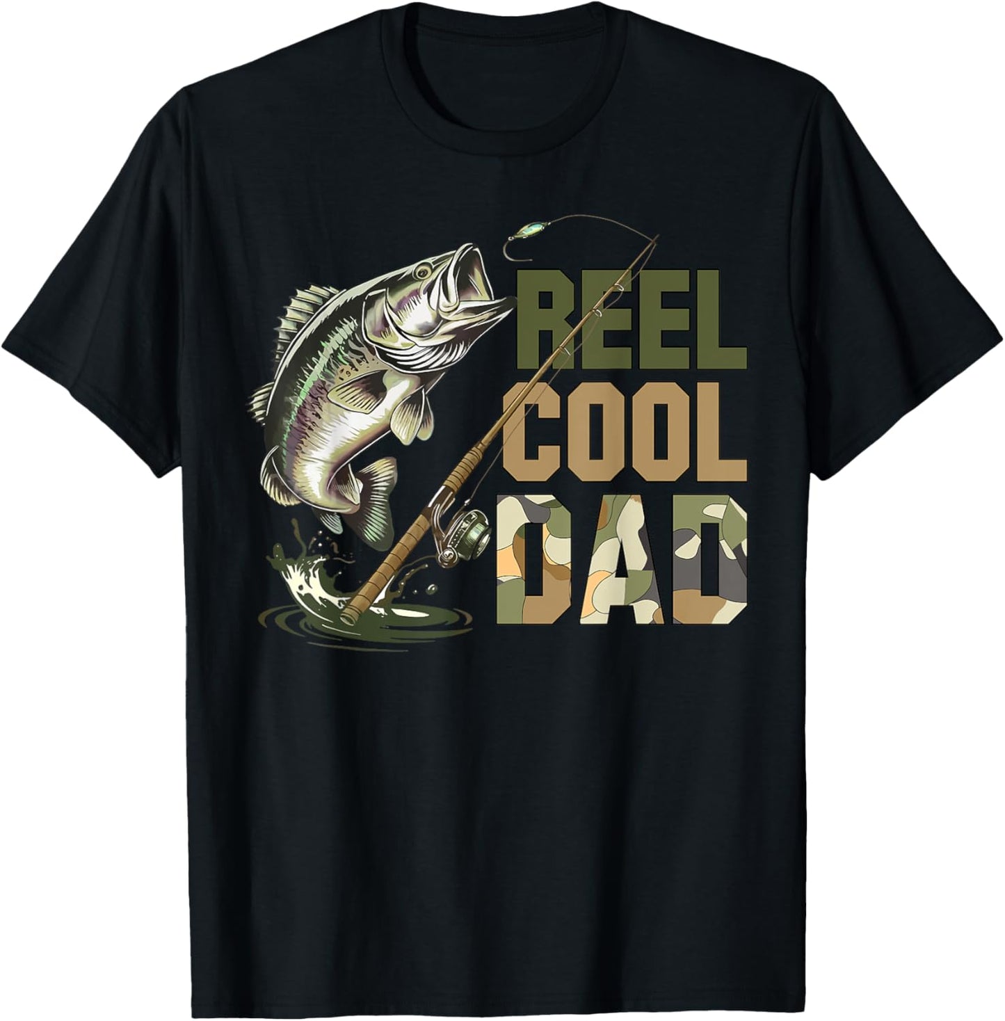Dad Father's Day Retro Camo Reel Cool Dad Funny Fishing T-Shirt
