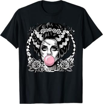 Frankenstein Monster And Bride Bubble Gum Funny Halloween T-Shirt