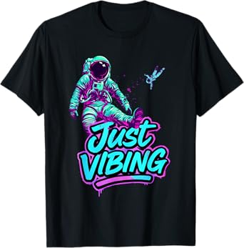 Purple and Teal Astronaut Just Vibing Graphic for Men T-Shirt