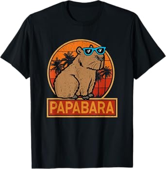 Papabara Funny Capybara Vintage Father's Day Capybara Dad T-Shirt