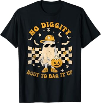 Retro Halloween Ghost No Diggity Bout to Bag it Up Kids T-Shirt