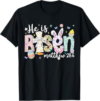 He is Risen Jesus Christian Happy Easter Women Kids Girls T-Shirt
