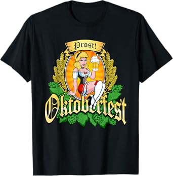 Oktoberfest Prost Sexy Pin Up Model Bavarian Beer Maid Hops T-Shirt