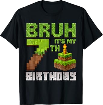 Funny Birthday Boy Kid Bruh It's My 7th Birthday Pixel Game T-Shirt