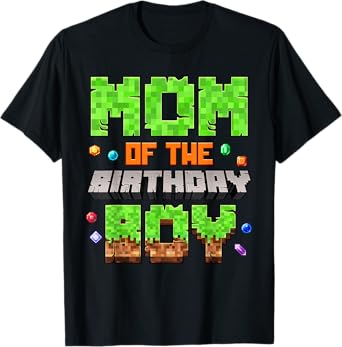 Mom Of The Birthday Boy Pixel Gaming Video Game Mother Kids T-Shirt