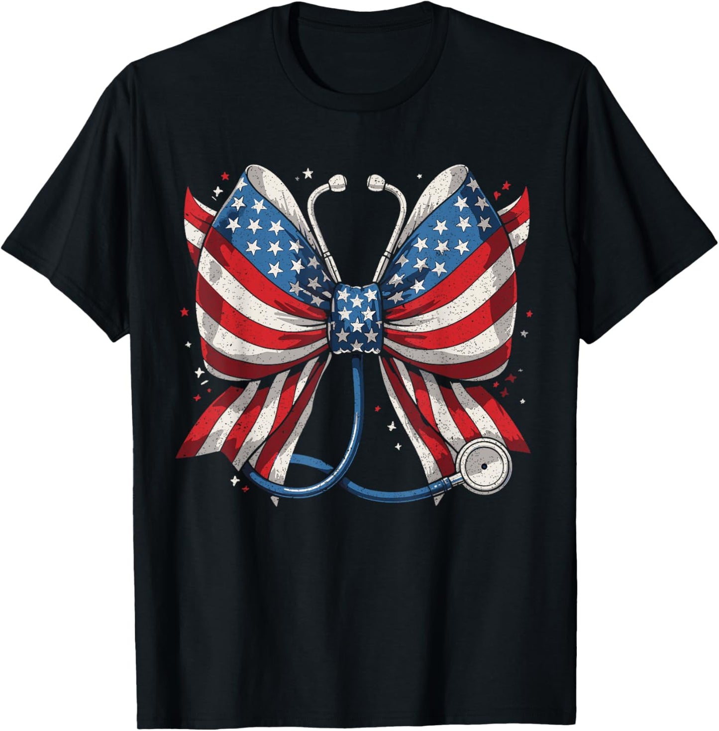 USA Flag Stethoscope Coquette Bow RN Nurse 4th of July T-Shirt