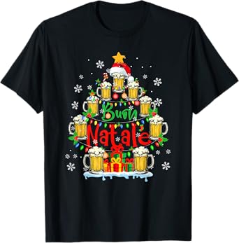 BUON Natale Xmas Tree Santa Beer Glasses Italian Drinker T-Shirt