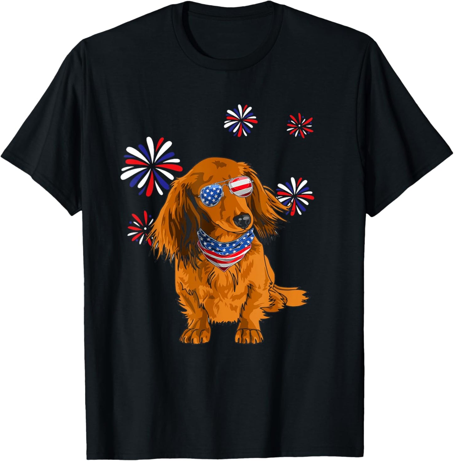 Patriotic Red Long-Haired Dachshund 4th of July Dog Lover T-Shirt