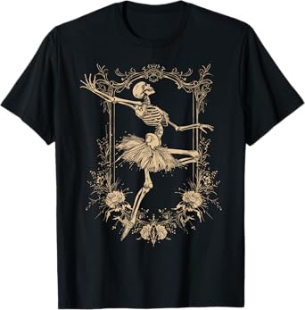 Retro Halloween Dancing Ballerina Skeleton Goth Design T-Shirt