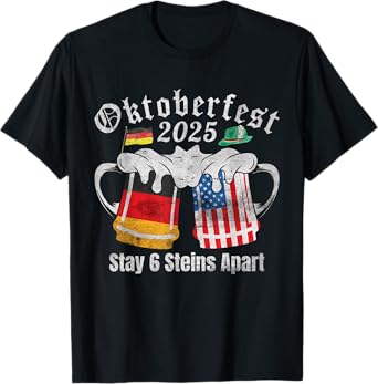 Oktoberfest 2025 6 Stein Apart Beer October Funny Drinking T-Shirt