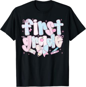 Back To School First Grade Coquette Pencil Bow First Day T-Shirt