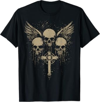 Skull Cross Y2K Grunge Aesthetic Alt Goth Skull Cross Gothic T-Shirt