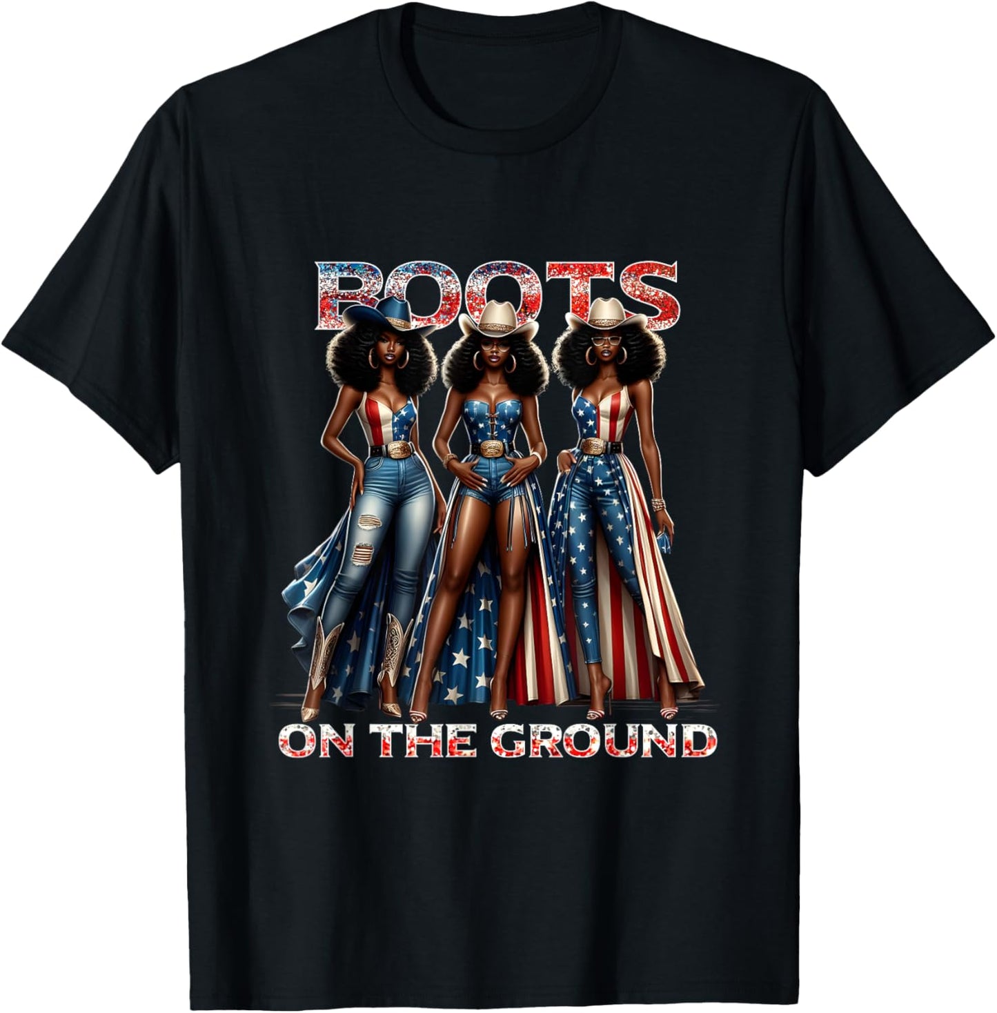 4th of July Cowgirl All American Girl Boots On The Ground T-Shirt