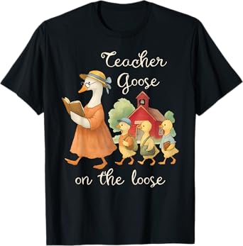 Pretty Teacher Goose On The Loose Watercolor Illustration T-Shirt