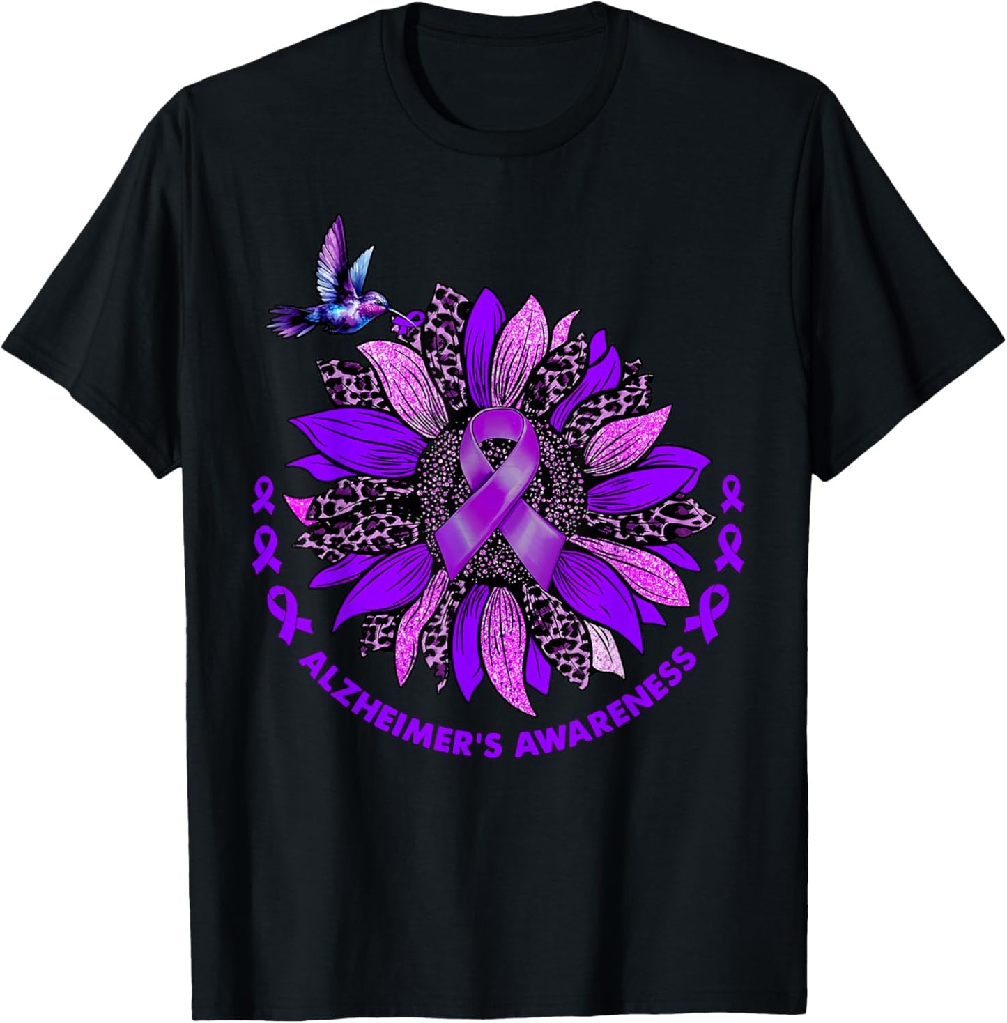 Purple Flower Ribbon Alzheimer’s Awareness For Women Men T-Shirt
