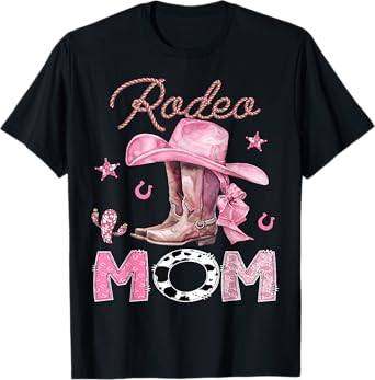 Rodeo Mom Pink Boots Coquette CowGirl Birthday Party T-Shirt