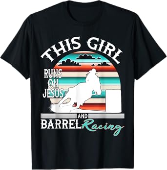 Serape Horse Barrel Racing This Girl runs on Jesus Rodeo T-Shirt