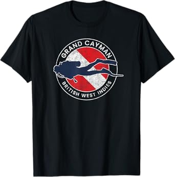 Vintage Grand Cayman Islands Scuba Dive Flag Diving Souvenir T-Shirt