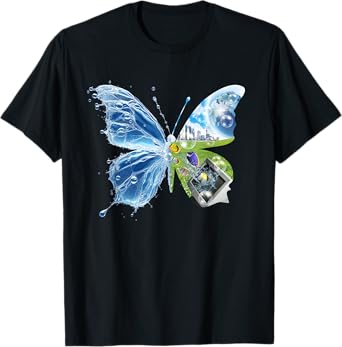 Frutiger Aero Aesthetic Butterfly Computer Fishes Scenery T-Shirt