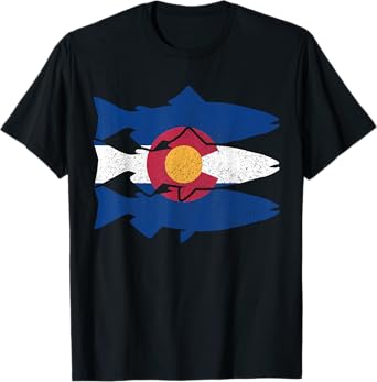 Colorado Fly Fishing Trout Salmon CO Flag Fisherman Gift T-Shirt