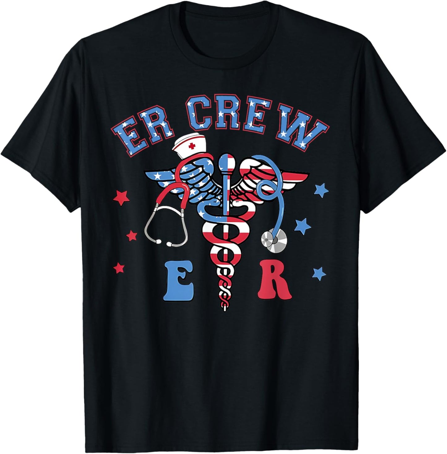 Red White & Blue Er Crew Funny Nurse Emergency 4th Of July T-shirt