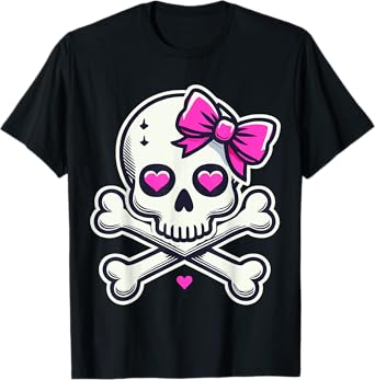 Skull with Bow Pink Girl Skull Halloween T-Shirt