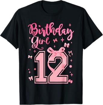 Birthday Girl Pink Coquette Bow 12 Year Old Aesthetic Girly T-Shirt