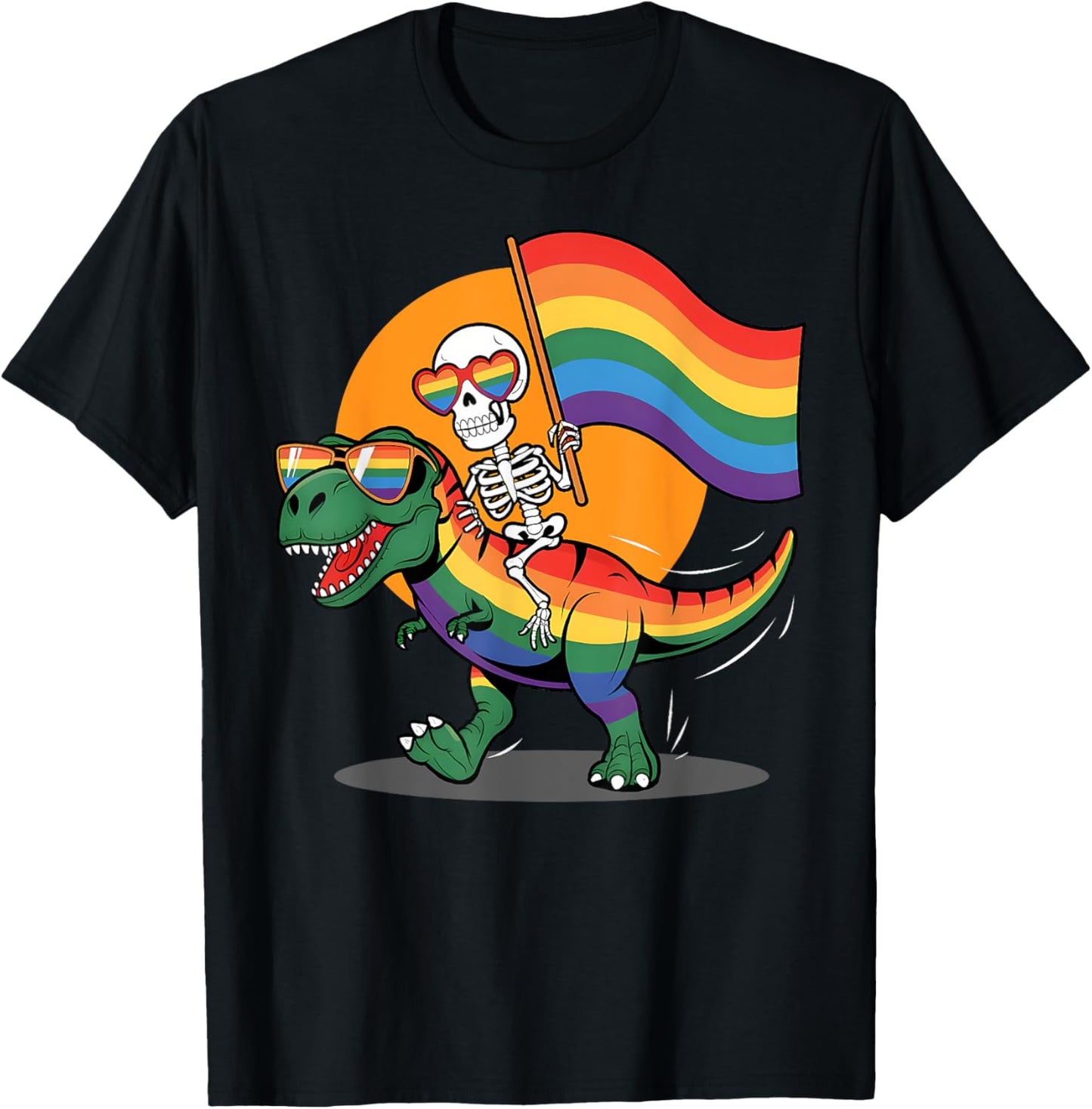 Gay Skeleton Riding Dinosaur Rainbow Gay Pride Month LGBTQ T-Shirt