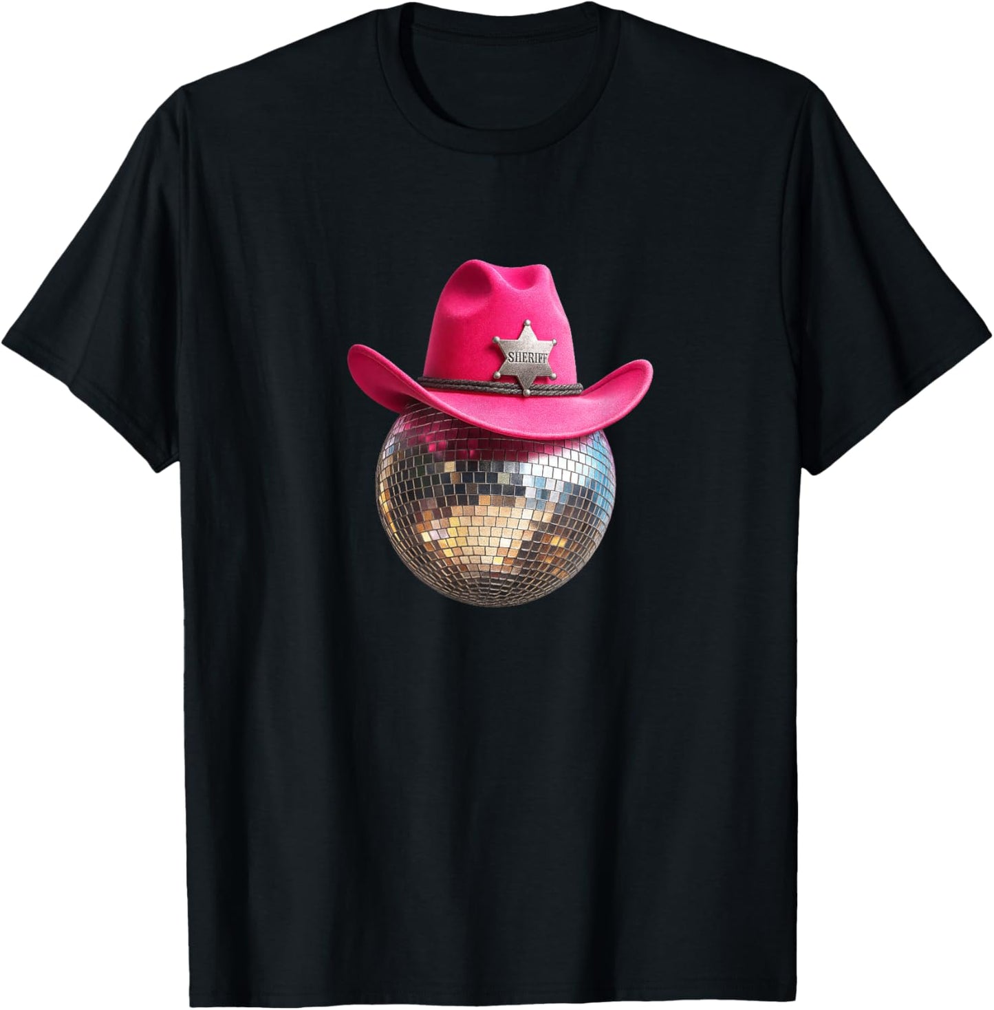 Retro Pink Cowgirl Hat Club Disco Ball Country Music Cowboy T-Shirt