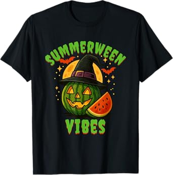 Beach Watermelon Summerween Vibes Witch Halloween in July T-Shirt