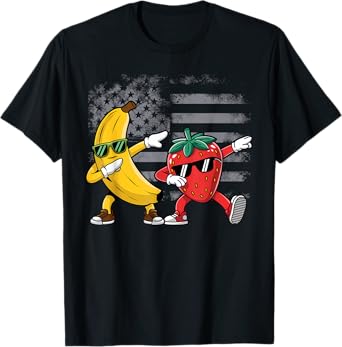 Dabbing Yellow Banana & Strawberry Funny Fruit Dab Dancing T-Shirt