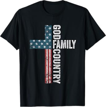 God Family Country - Patriotic Freedom Christian USA Cross T-Shirt