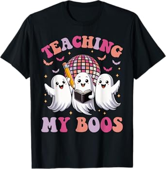 Groovy Teaching My Boos Crew Funny Ghost Halloween Teacher T-Shirt