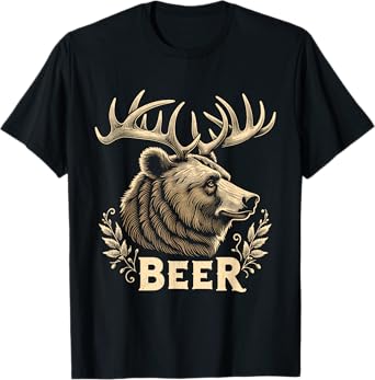 Beer Funny Vintage Design Bear with Deer Antlers for Drinker T-Shirt