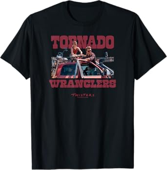 Twisters T-Shirt Tyler & Kate - Unisex-Adults & Kids - Black - Short Sleeve - Classic Fit - Crew Neck - Letter Print - Weather Theme - Twisters Movie T-Shirt