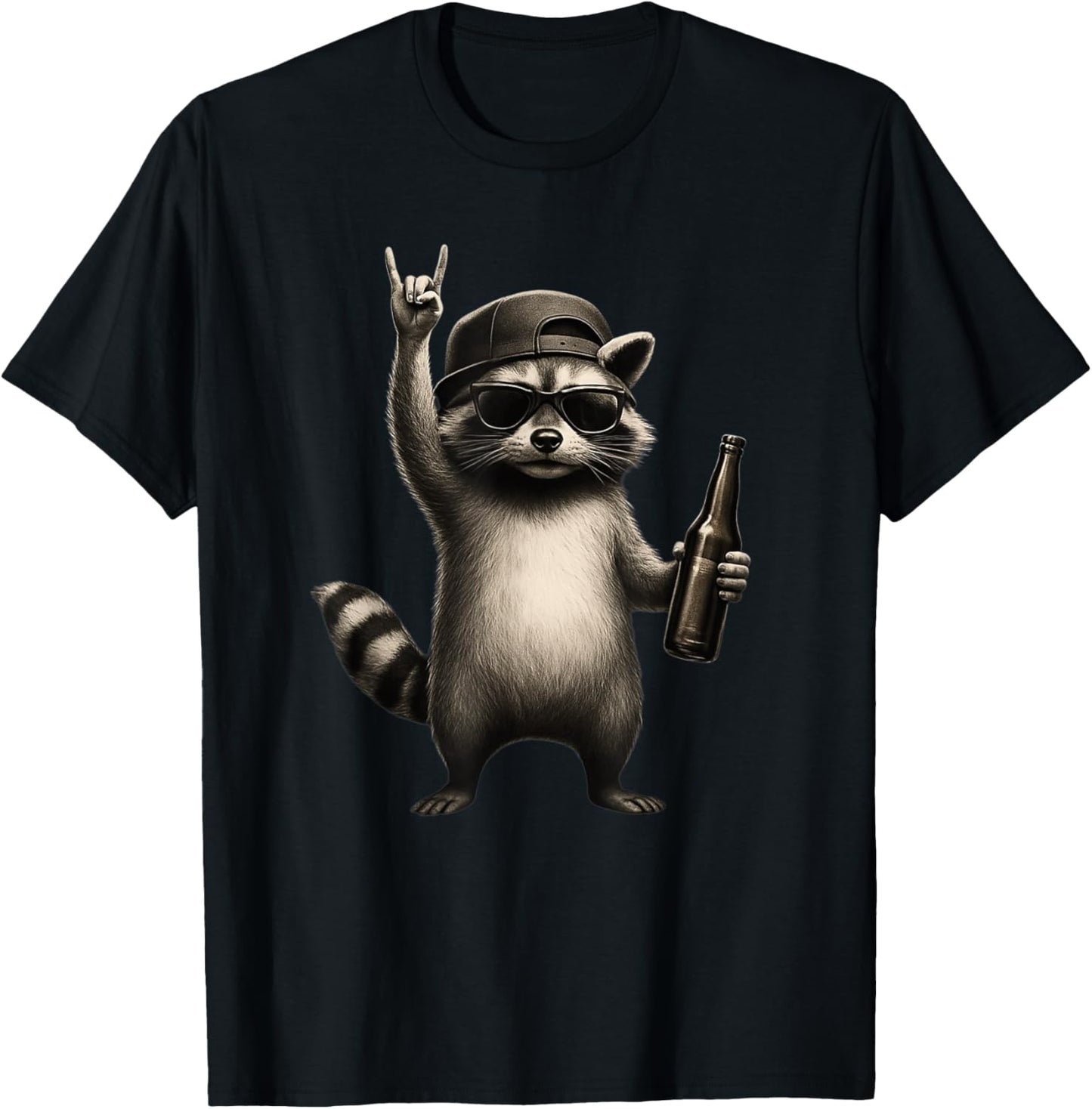 Raccoon Cool Racoon Beer Cap Retro Rock Concert Music Lover T-shirt