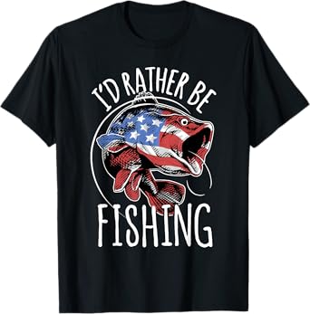 Fishing Shirt USA Flag Fish | I'd Rather Be Fishing T-Shirt