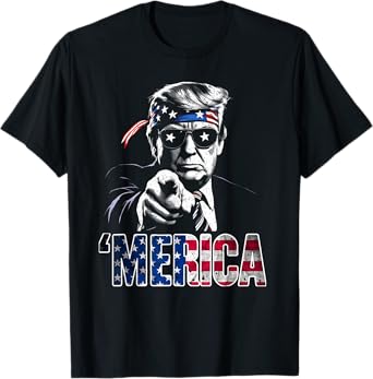 Happy 4th Of July 'MERICA TRUMP American Flag USA T-Shirt