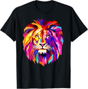 Cool Lion Head Design with Bright Colorful T-Shirt