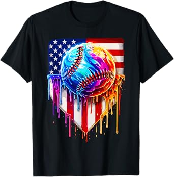 Baseball Ice Cream American Flag Drip T-Shirt