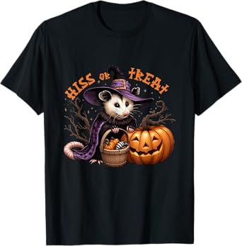 Hiss Or Treat Halloween Pumpkin Witch Opossum Scary Possum T-Shirt