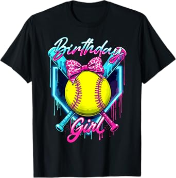 Funny Ice Cream Softball Drip Birthday Girl Softball Player T-Shirt