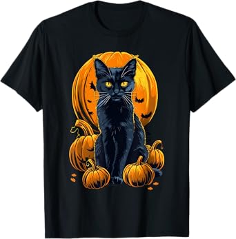Retro Black Cat Halloween Pumpkin Costume For Women Men Kids T-Shirt