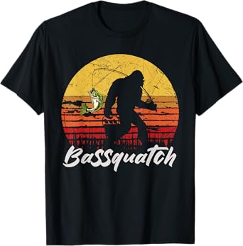 Man Outdoor Fishing Bassquatch Bigfoot Bass Fish Vintage T-Shirt