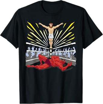 Wrestling Costume Jesus Devil Comic Outfit Christian Graphic T-Shirt